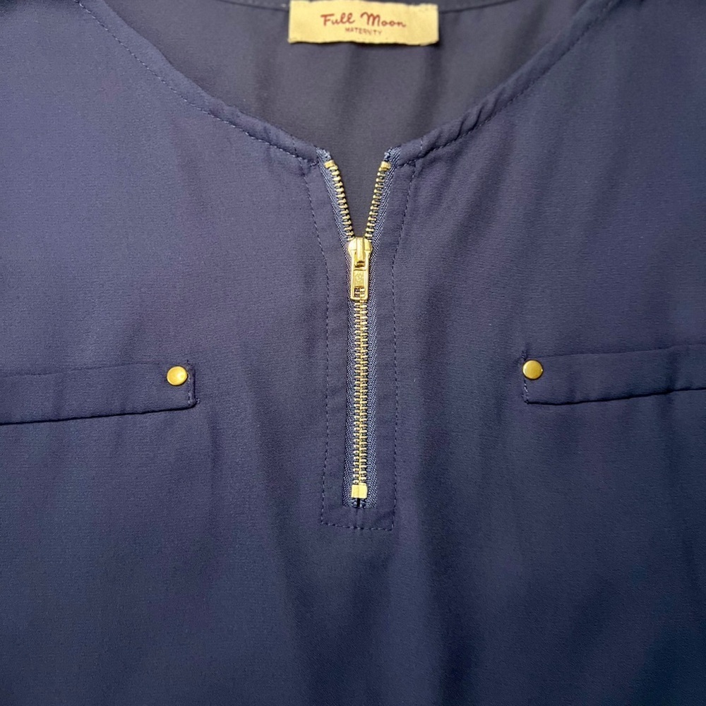 Full Moon Maternity Navy Zip Front Sleeveless Blouse Size Small - Picture 2 of 5